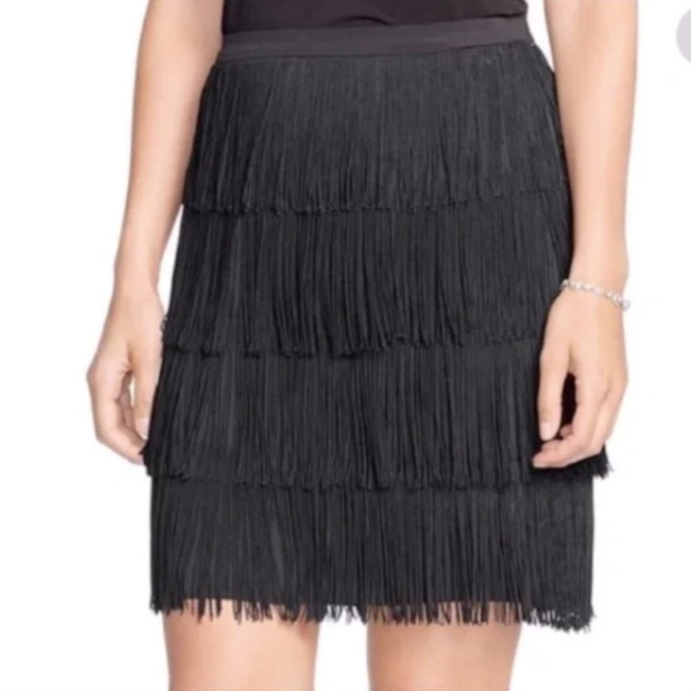 Lauren Ralph Lauren Addie Skirt 6P Petite Black Fringe Tiered Gatsby Flapper NWT - Picture 5 of 13